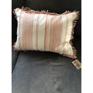 Devi Designs Lumbar Pillow Fringe Edge Boho Coral Pinkish Cream NWT Nice Quality